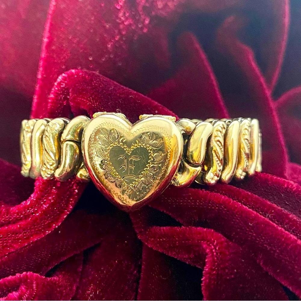Antique Estate Sweetheart Locket Expansion Bracelet Gold Filled